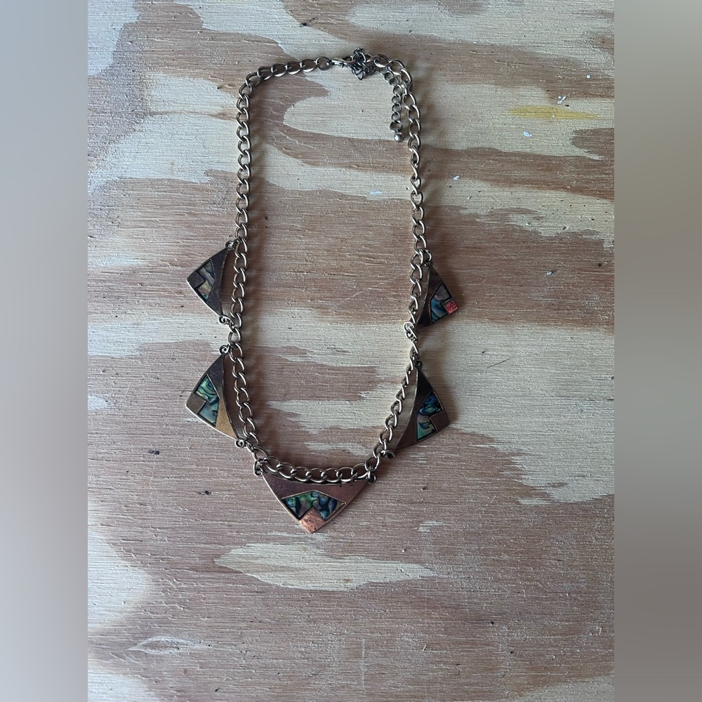 Gold-Tone Triangle Inlay Necklace with Iridescent Accent